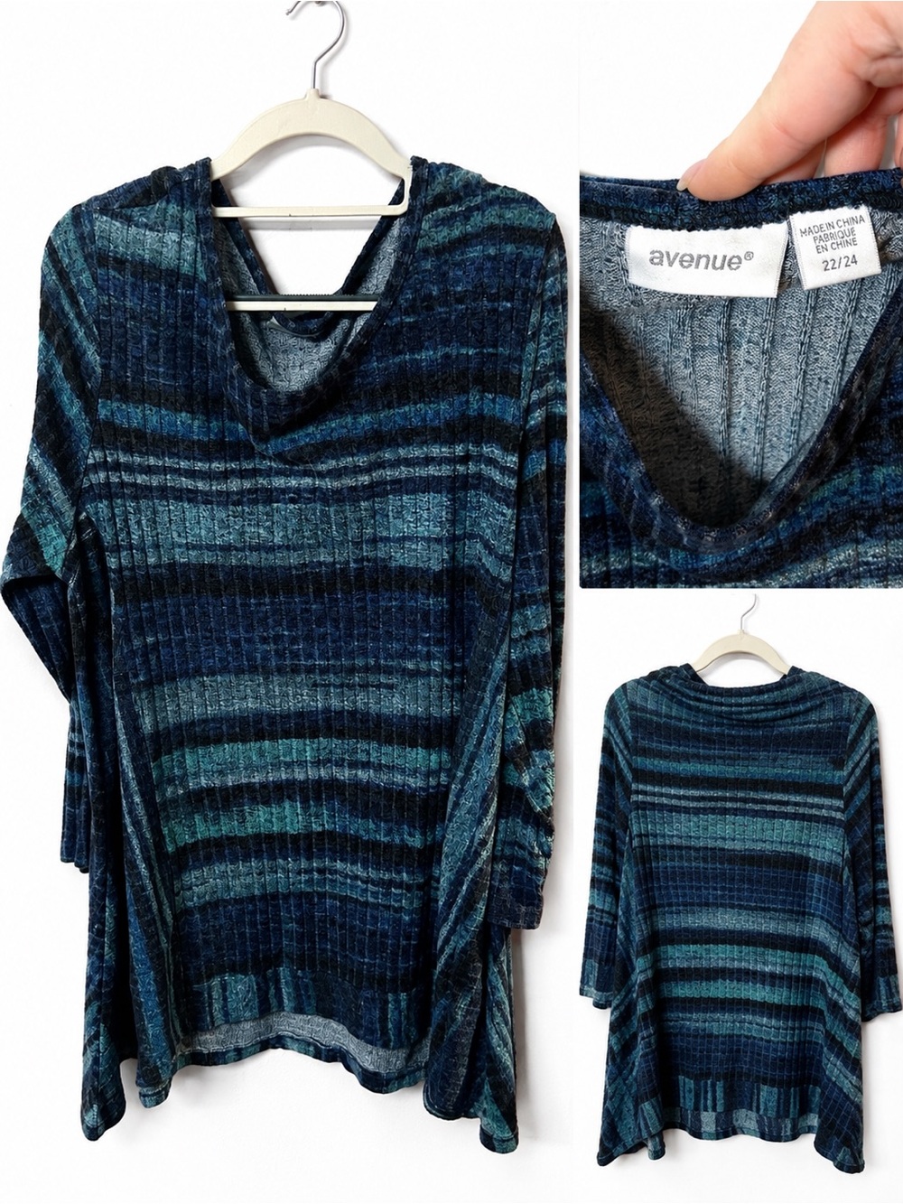 ⭐️3/$20 Avenue Plus Size 22/24 Striped Tunic Top Blue Teal